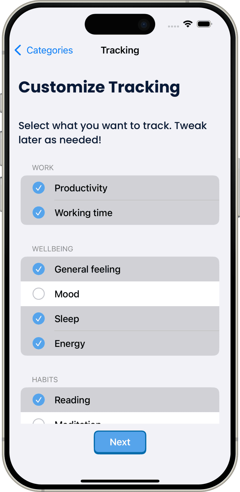Select what to track